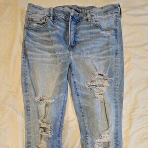 American Eagle Women’s Hi-Rise Jegging – Size 14 Regular – Destressed Light Wash